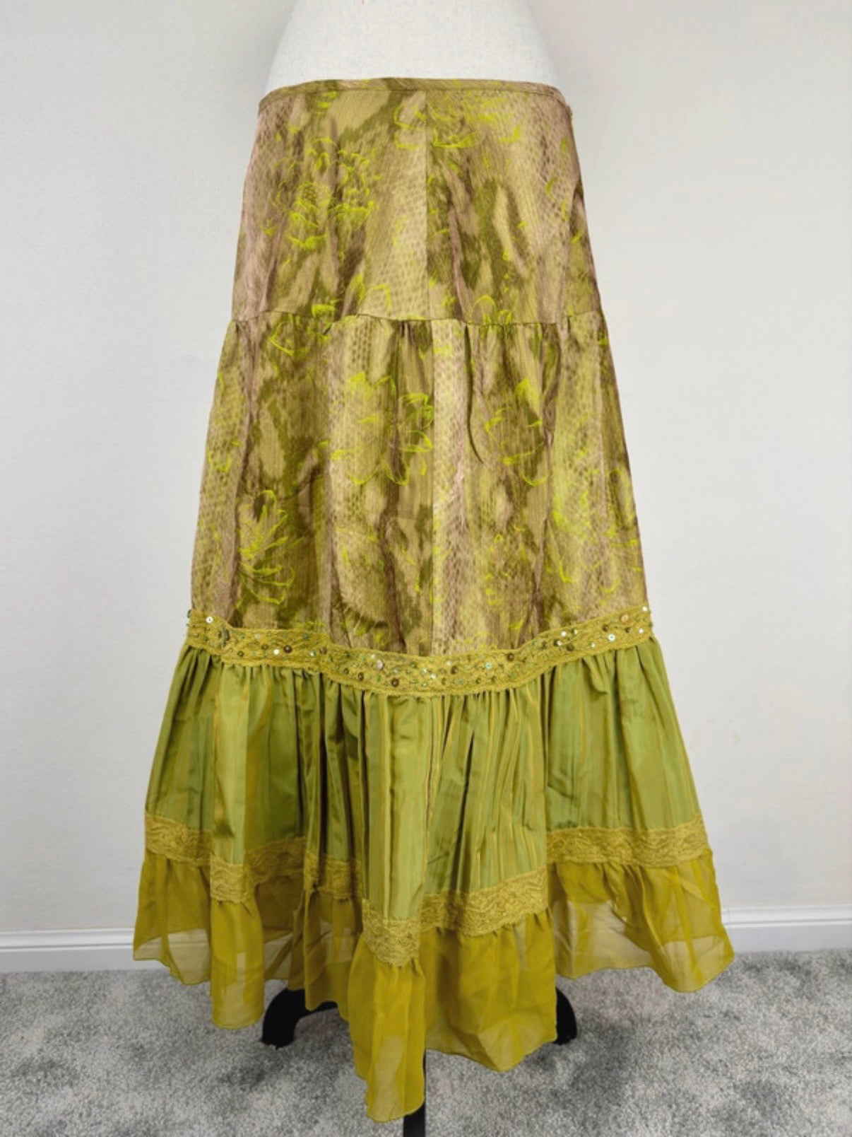 Gonna Lunga Vintage Verde Oliva - Fairy Cottagecore