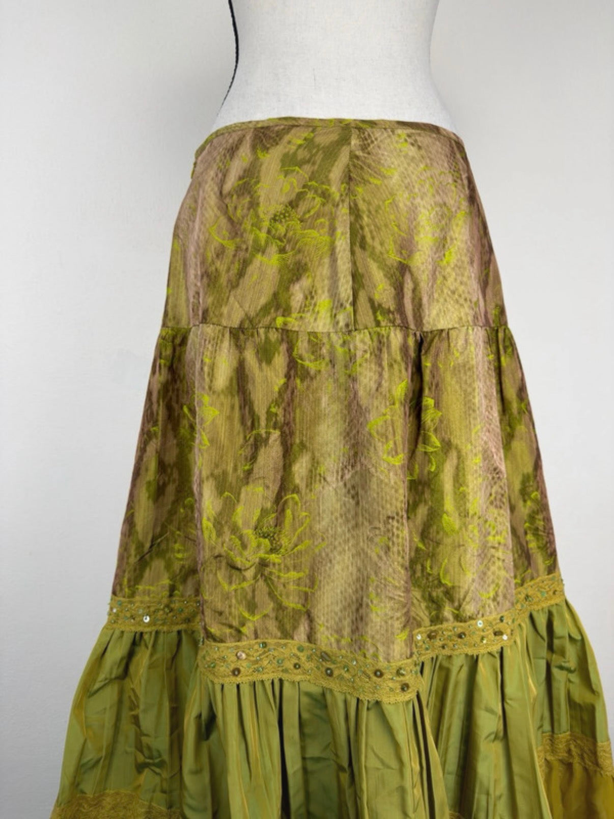 Gonna Lunga Vintage Verde Oliva - Fairy Cottagecore